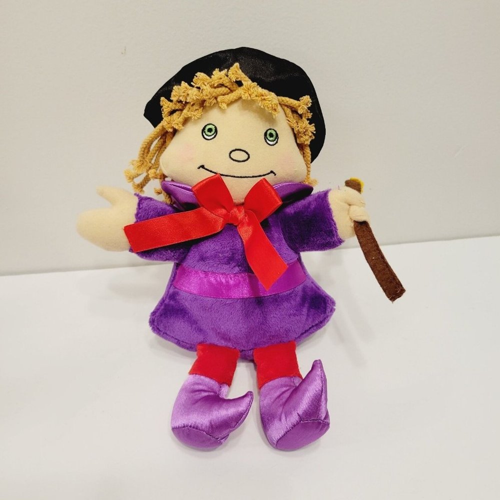 Halloween Good Witch Plush Purple Red Dress Broom Hat Funhouse 11"